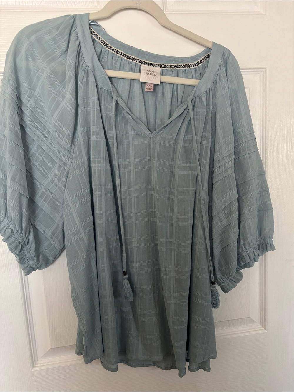 Knox Rose Light Blue Tie-Front Peasant Tunic